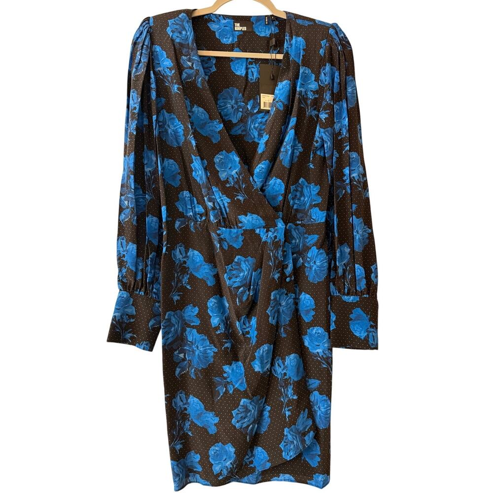 The Kooples Dress US 6 EU 38 Black Floral Blue Roses Polka Dot Rocker Chic Indie - Picture 2 of 9
